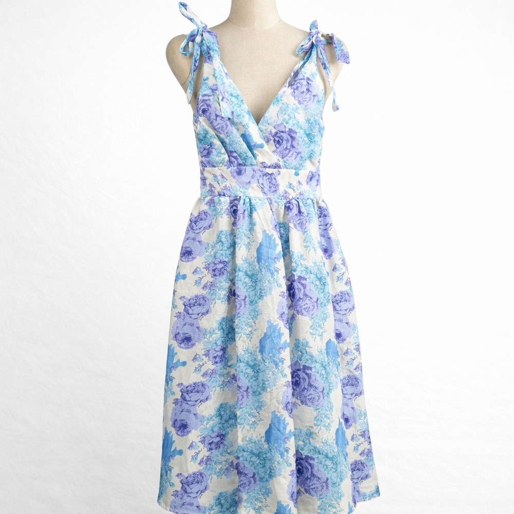Retro Floral Dress V Neck Smocked Midi Pocket Resort‎ Cruise Beach Vacation Twee
